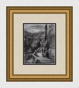 Gustave DORE SIGNED 1800s Woodcut Rinaldo Hears of Adventure FRAMED