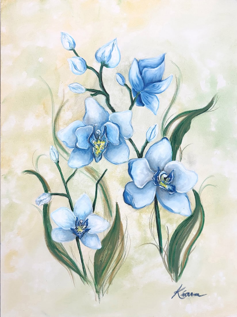 Kierra Maillette Original Painting Aquamarine Orchids 30 x 40 inches (1 of 3)