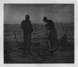 Jean-Francois MILLET 1800s Antique Print L' ANGELUS Signed FRAMED