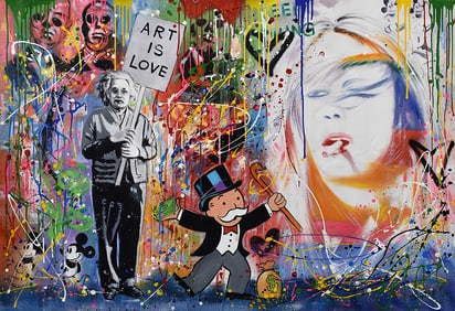 Sintek Pop Art Painting Mixed Media Art is Love 40 x 60 inches.