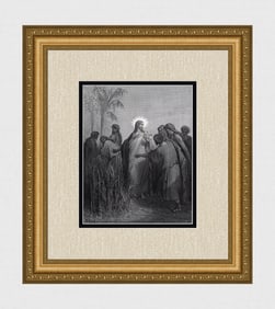 Gustave Dore 1800s Religious Woodcut "Jesus In the Corn-field" Signed Framed