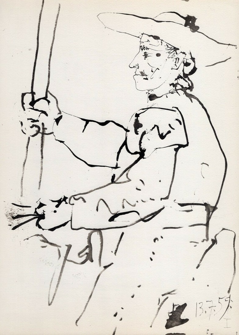 PABLO PICASSO 1961 Vintage Lithograph Estudio Picador FRAMED: Pablo Picasso (1881 - 1973). Picador Study I (Estudio Picador). Black and white offset lithograph, on Arches paper, after the original sketch. Atelier: Mourlot. Year: 1961. Signature/Dated: Dated in t