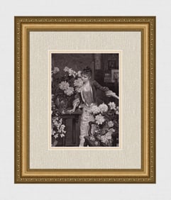 Albert Louis Aublet 1800s Antique Print Mistress Smelling Flowers Framed