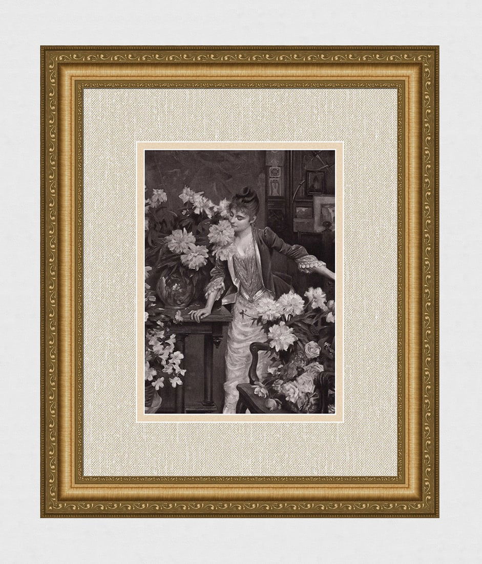 Albert Louis Aublet 1800s Antique Print Mistress Smelling Flowers Framed (1 of 3)