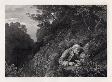 SIGNED Peter Graham 1800s Engraving Baron Bradwardine in Hiding FRAMED