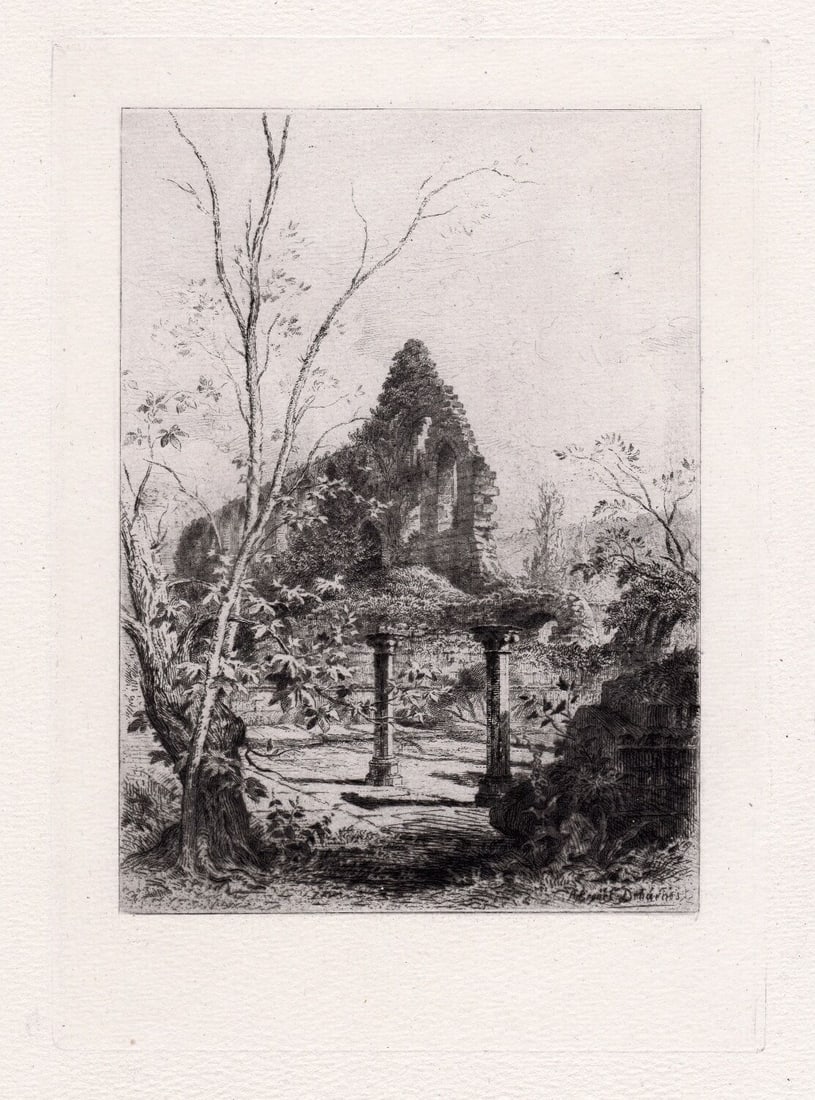 1882 Etching Alfred Louis Brunet Debaines Jervaulx Abbey (1 of 6)