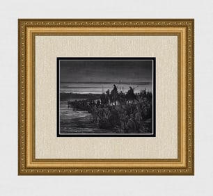 1800s Gustave DORE'S BIBLE Woodcut The Children of Crossing Jordan SIGNED FRAMED