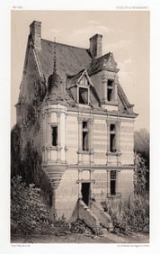 FRAMED Original Victor PETIT 1800s Lithograph Le Plessis-Dumee SIGNED