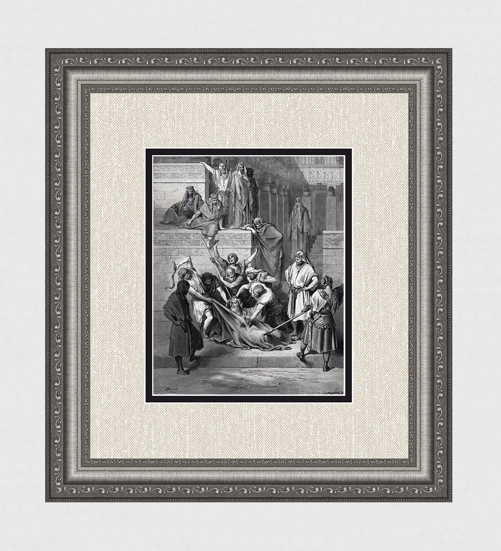 1800s Gustave Dore Biblical Wood Engraving The Martyrdom of Eleazar Signed Framed (1 of 3)