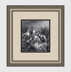 Gustave DORE 1800s Wood Engraving "Abishai Saving the Life of David" Signed Framed