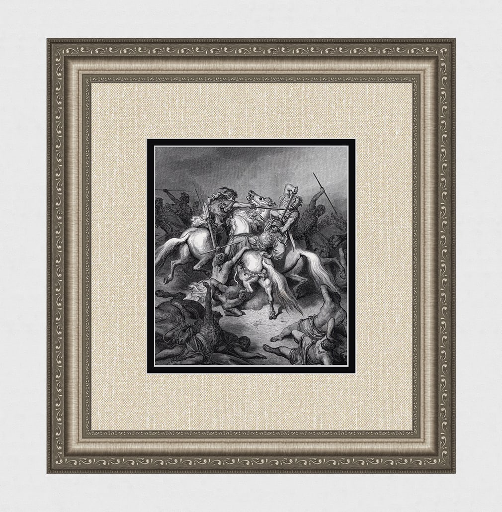 Gustave DORE 1800s Wood Engraving "Abishai Saving the Life of David" Signed Framed: Gustave Dore (Paul Gustave Louis Christophe Dore) (French, 1832-1883). Abishai saving the Life of David (From Dore's Bible). Antique Wood Engraving on wove paper executed by master wood engraver Alexa