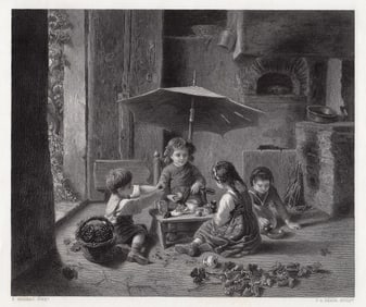 Paul Seignac The Queen of the Vineyard engraving signed