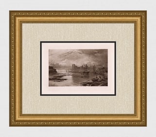 1890 Alfred Dawson Carnarvon Castle Antique Print signed