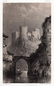 VICTOR PETIT 1800s Original Lithograph Chateau De Druyes Yonne Framed SIGNED