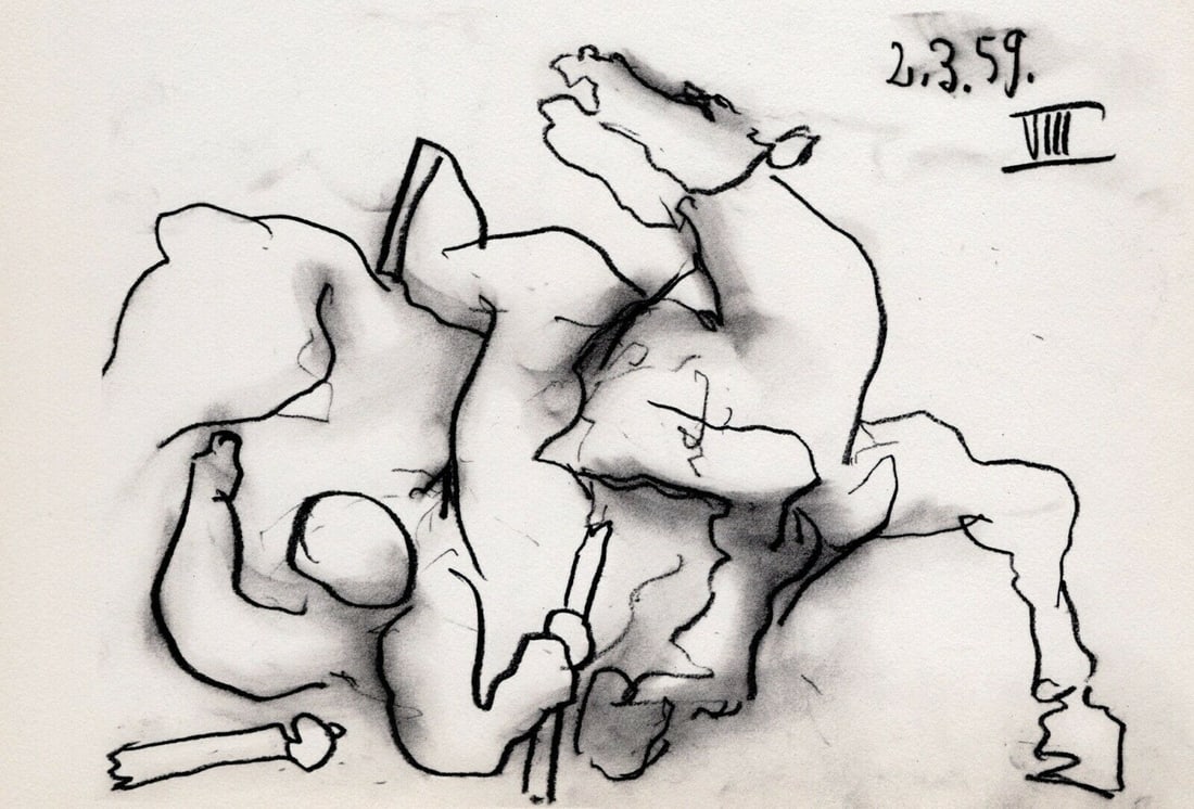 Pablo Picasso 1961 Vintage Lithograph Picador Herido FRAMED (1 of 2)