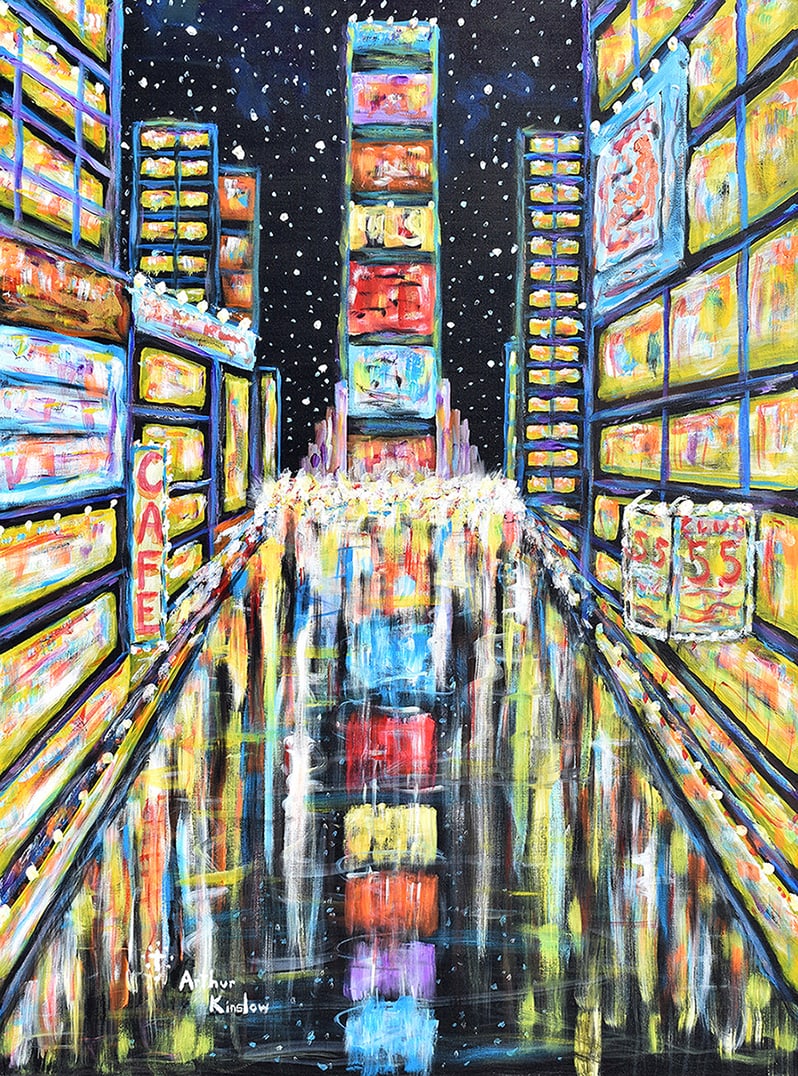 Arthur Kinslow Original Painting Cityview Cafe 36 x 48 Inches: Arthur Kinslow ( American, 1955 - ) Cityview Cafe. Original Acrylic on Canvas.Signed by the artist lower center. Canvas Size 36 x 48 inches. Arthur Kinslow has been involved in art his entire life and