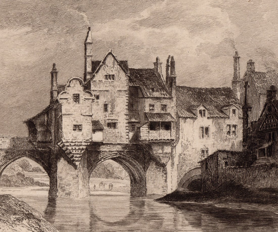 Thomas Hearne 1888 etching Elvet Bridge, Durham signed - 3
