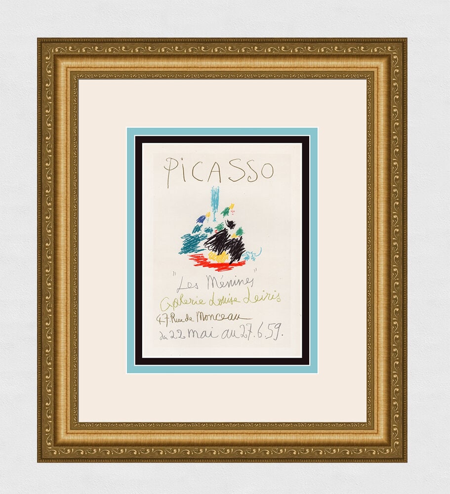 Pablo Picasso 1959 lithograph Les Menines signed: Pablo Picasso. (1881-1973). Les Menines. Color Lithograph after the Original Poster. 1959. Signed in the plate. Excellent. Sauret. Atelier Mourlot. Image Size - 6 1/4 x 9 inches. Approximately 15 x 18