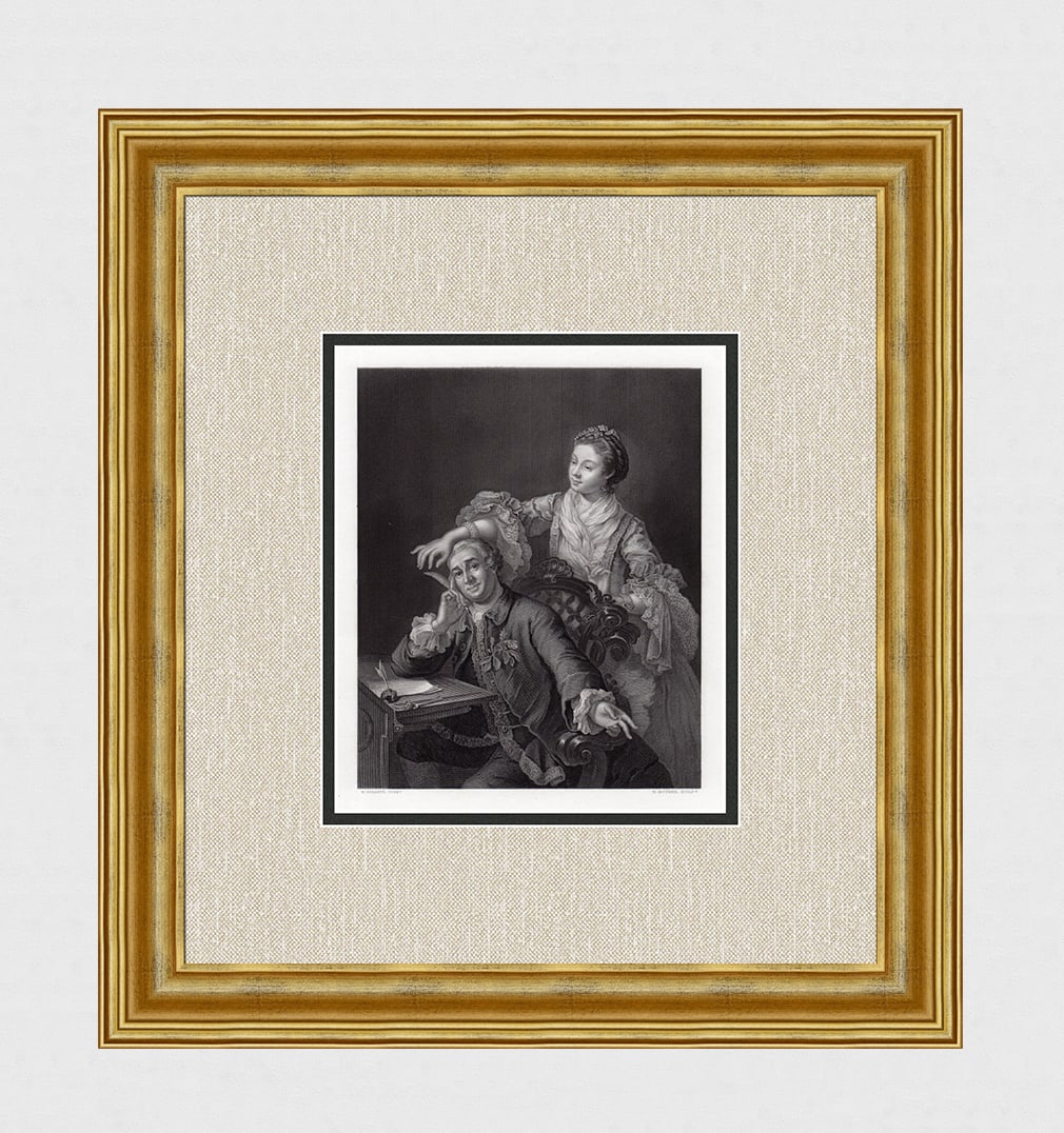 1800s William HOGARTH Engraving "Garrick & His Wife" SIGNED Framed COA (1 of 4)