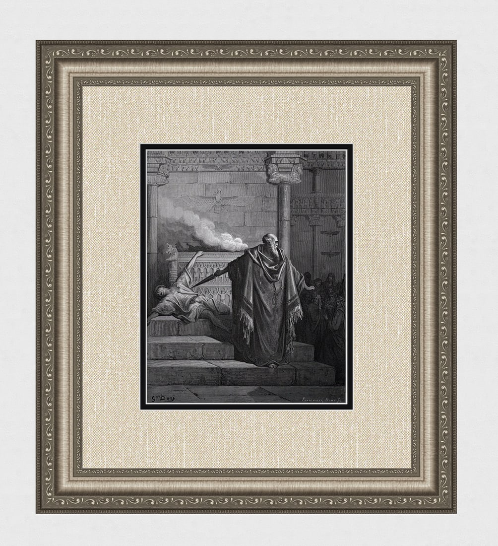 1800s Gustave Dore Biblical Woodcut Mattathias & the Apostate Framed Signed (1 of 3)
