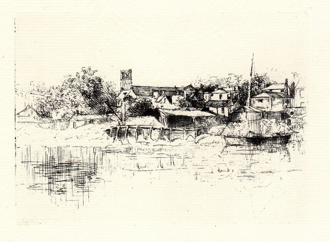 William Roberts 1871 etching Chepstow on the Wye signed (1 of 1)