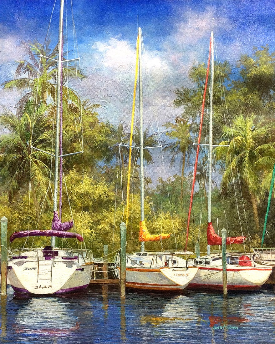 Original Paul Wren Marina Painting 16 x 20 inches: Paul Wren. Marina. Original Oil painting on canvas. Signed by the Artist. Canvas Size 16 x 20 inches.Paul Wren was born on October 8, in Peru, in 1965. Middle child of a very large family. Showing sig