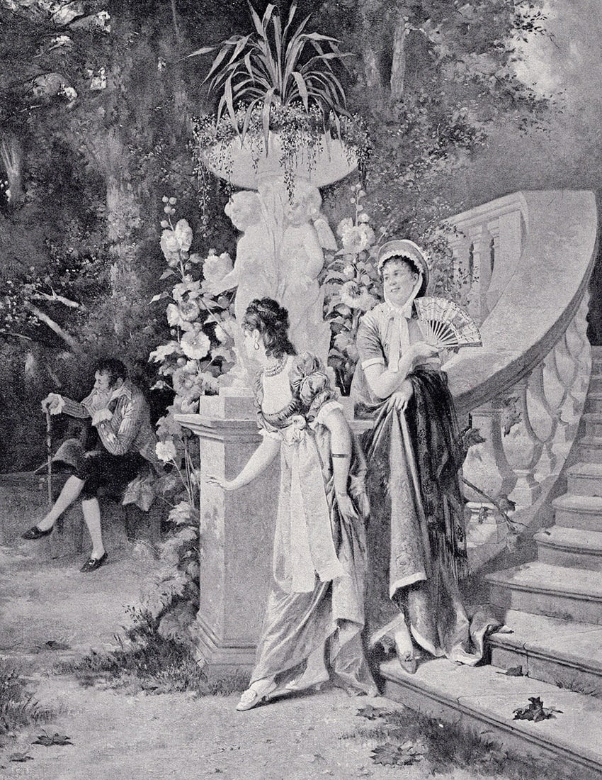 Charles Desire Hue 1800s Antique Print Awaiting an Interview SIGNED Framed (1 of 2)