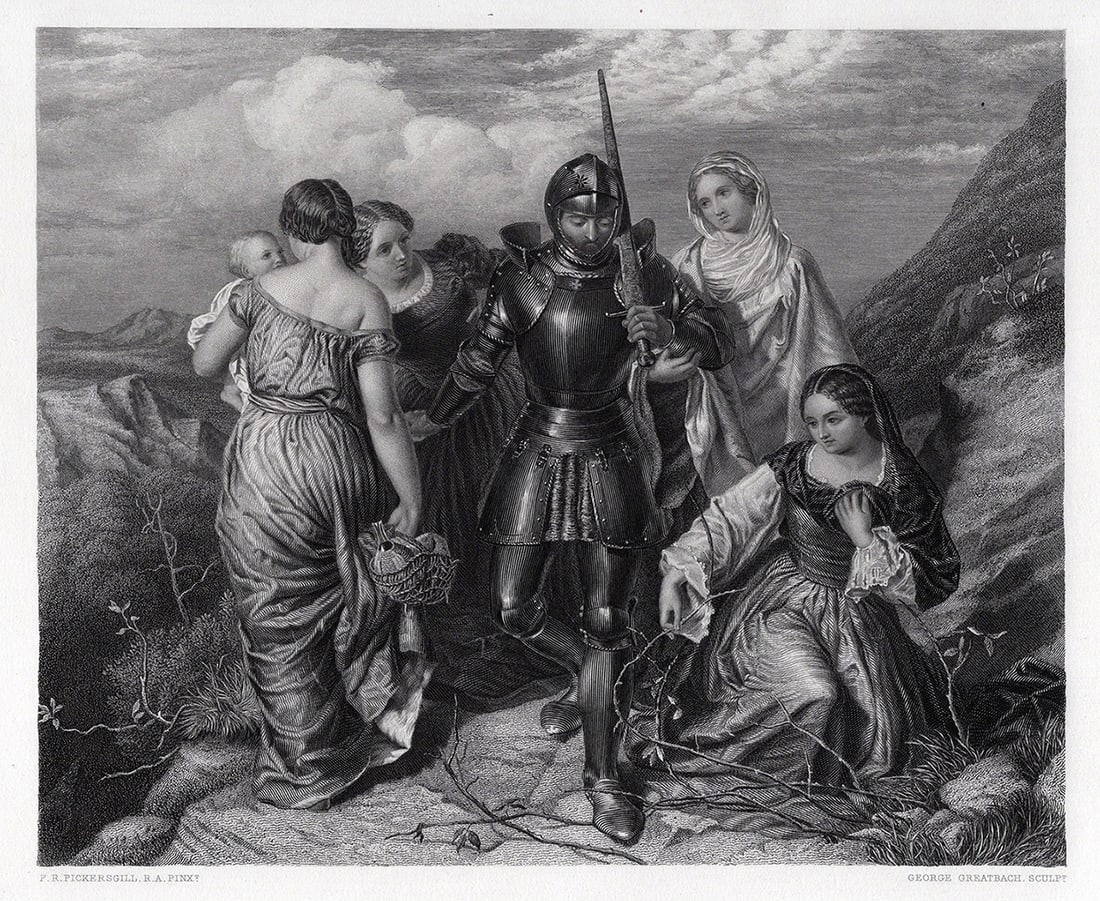 F. R. PICKERSGILL SIGNED 1800s Engraving "Christian in the Valley" FRAMED: Frederick Richard Pickersgill RA (English, 1820 - 1900). Christian in the Valley of Humiliation. Antique engraving on wove paper after the original painting by master engraver George Greatbach (Britis