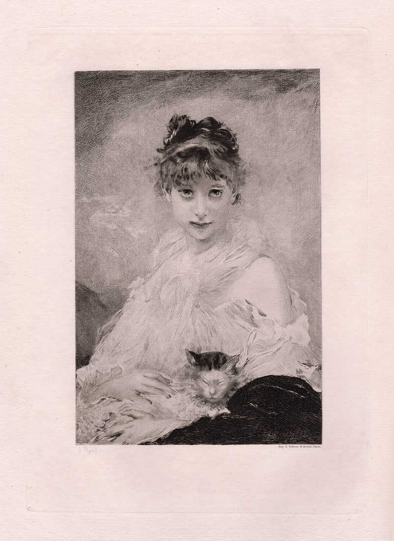 Charles Joshua Chaplin Portrait of a Young Lady etching signed (1 of 2)