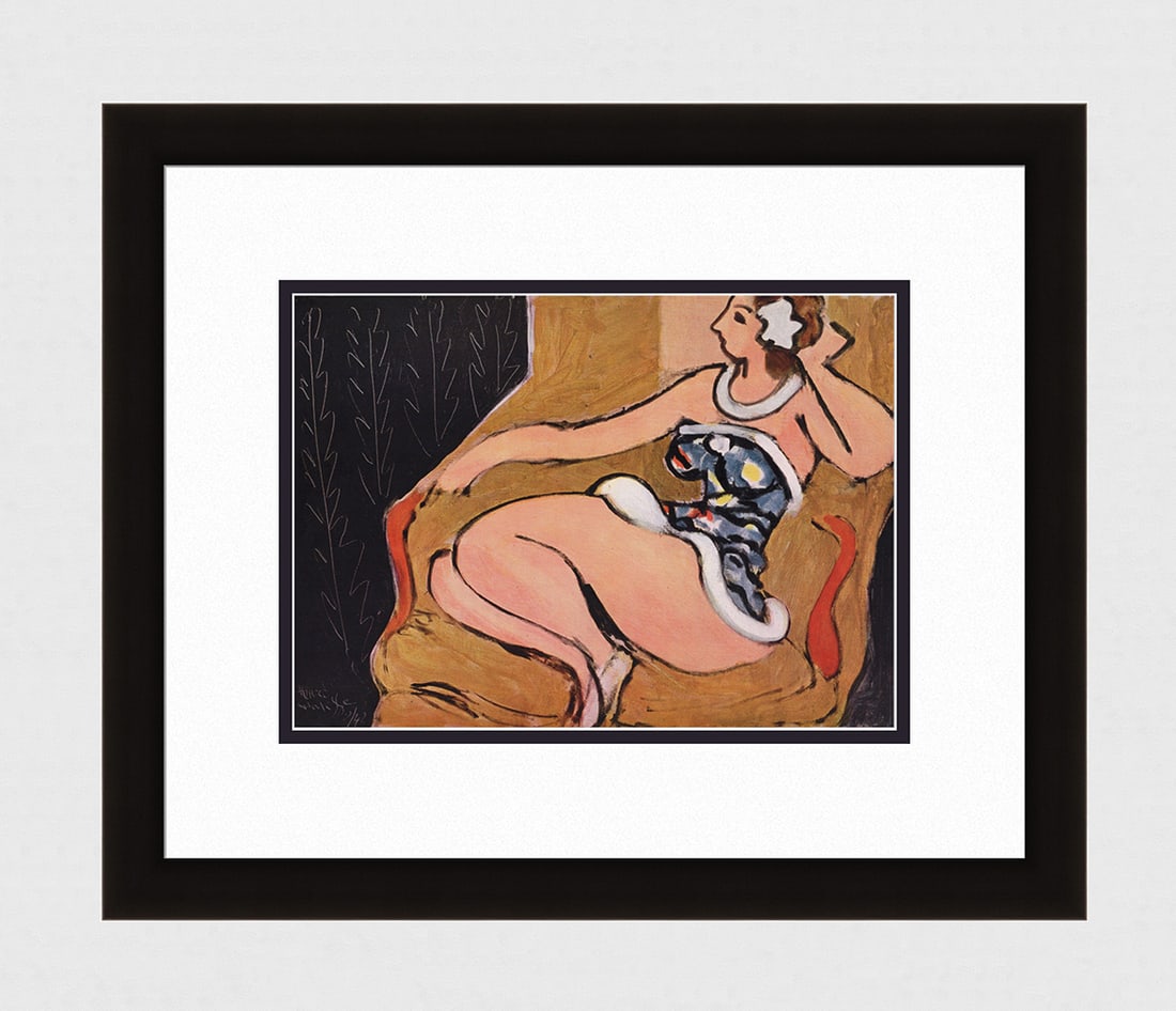 Elegent Henri MATISSE 1943 Color Lithograph "Resting Dancer" Framed SIGNED COA: Henri Matisse (1869-1954). Danseuse Assise dans un Fauteuil II (Dancer Sitting in an Armchair II). Color offset lithograph after the original 1942 oil on canvas. Year: 1943. Signed/Dated in the plate
