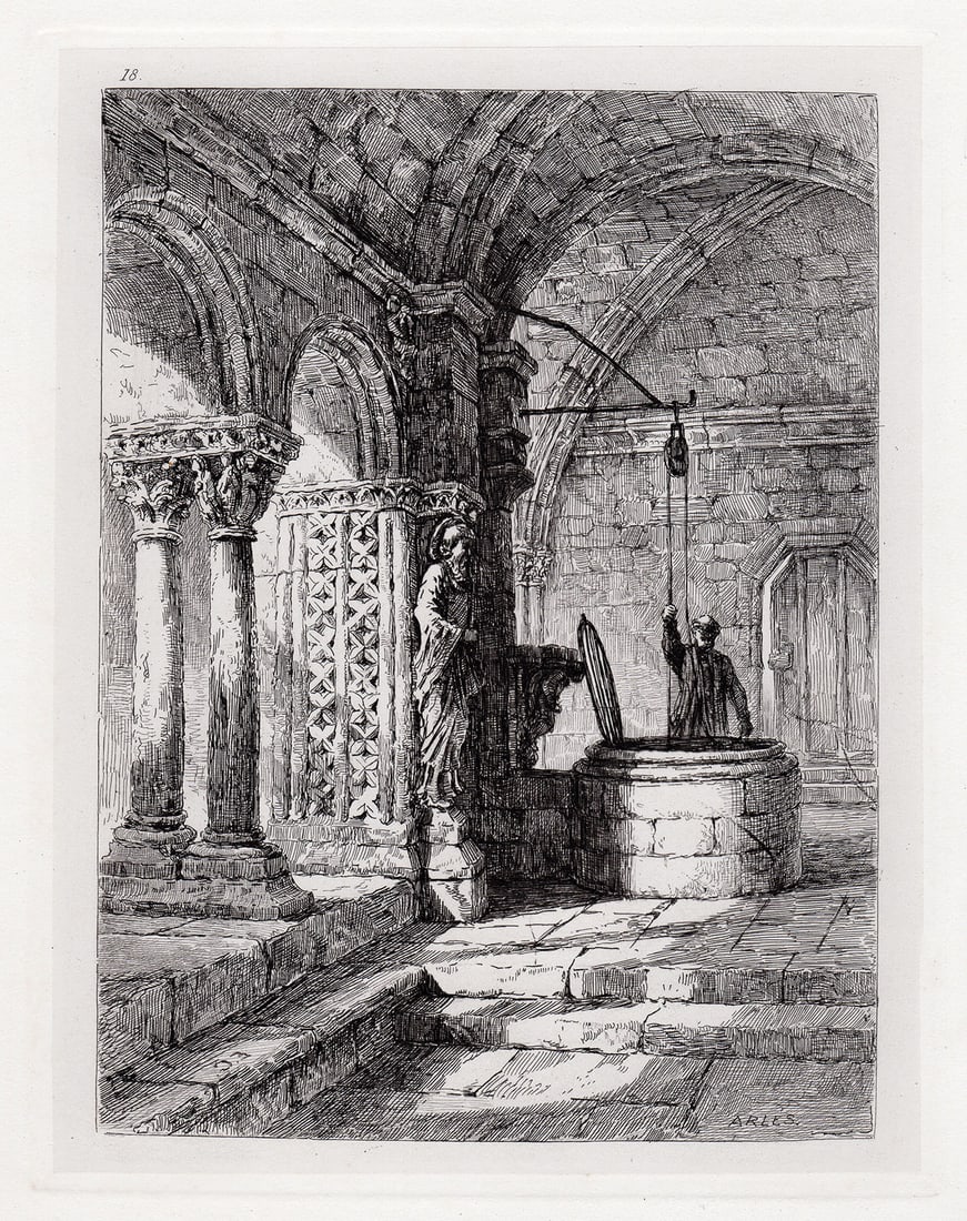 1875 Sir Ernest George Roman Well of St.Trophimus France etching signedFramed (1 of 2)