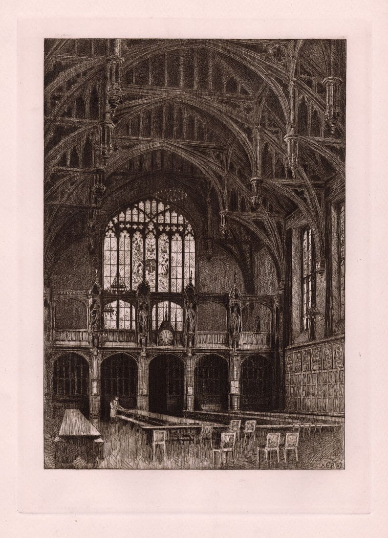 Arthur Ernest Pearce Interior of the Hall, Lincoln's Inn etching signed (1 of 4)