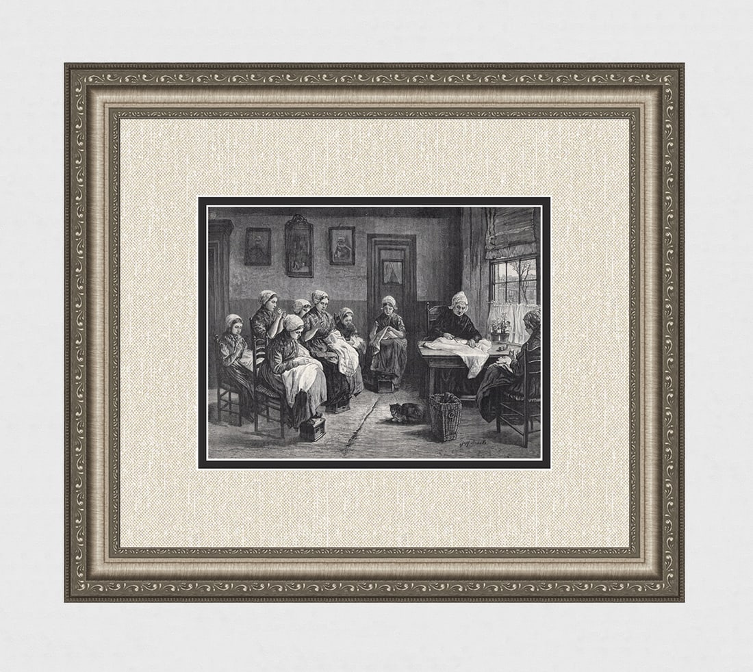 Jozef Israels Antique Print The Sewing School at Katwyk Framed Signed (1 of 3)
