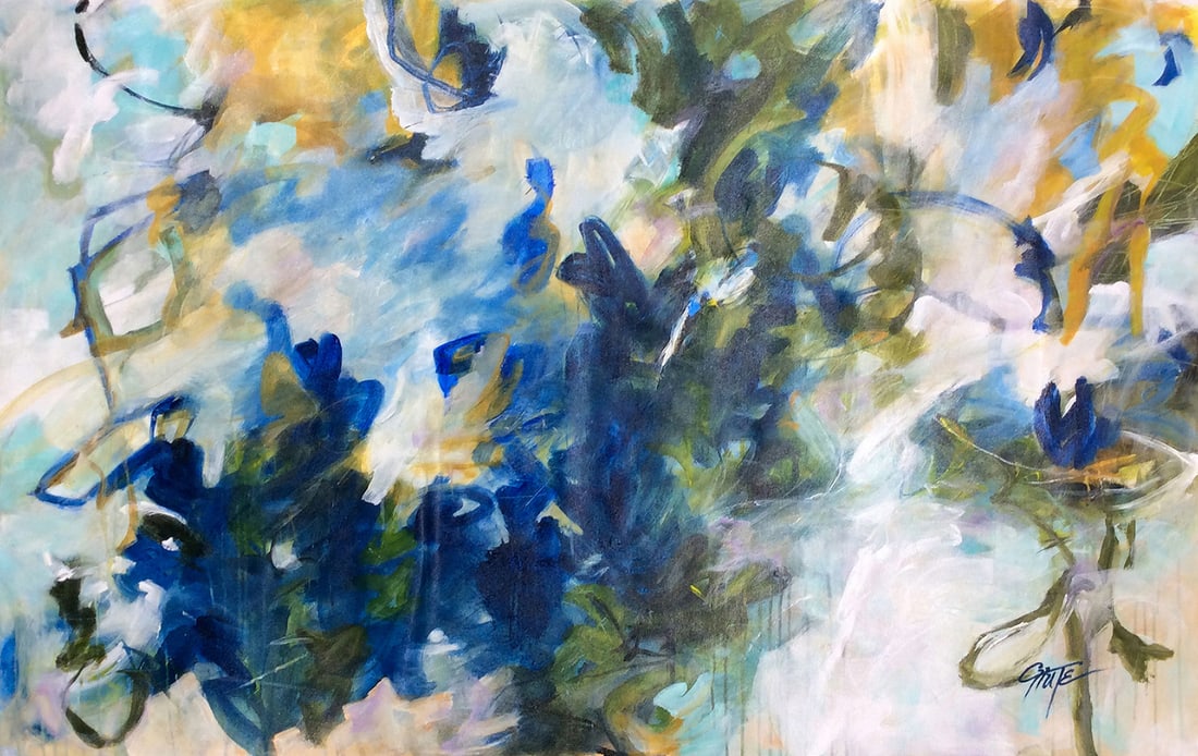 Gorgeous Patricia Chute 60 x 36 Water Garden II Painting: Patricia Chute. Water Garden II. Original acrylic painting on canvas. Canvas Size 60 x 36 inches. Patricia Chute about her art - "There are many things that I find intriguing that I try to explain thr