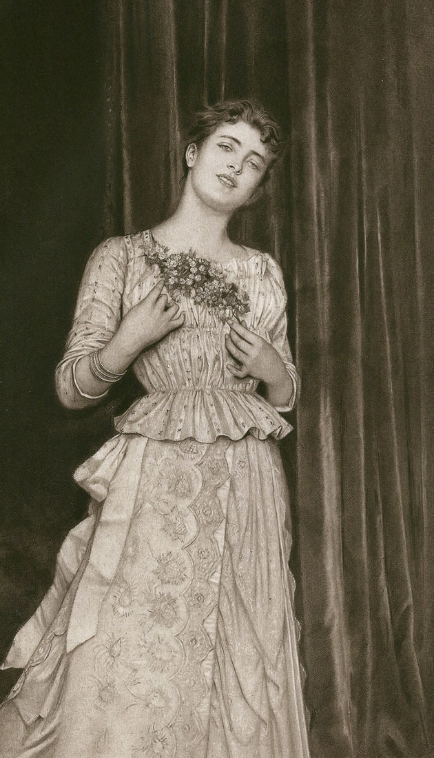 1800s Auguste TOULMOUCHE Antique Print Springtime FRAMED: Auguste Toulmouche (French, 1829 - 1890). In The Springtime. Antique heliogravure on heavy wove paper after the original. Year: c. 1890. Image Size 6 5/8 x 11 inches. Framed dimensions approximately 1