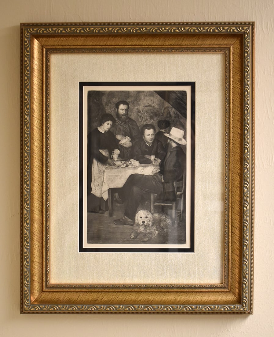 RENOIR SIGNED 1919 Engraving "Mother Anthony's Tavern, Paris" Limited Framed: Pierre Auguste Renoir (1841 - 1919). Mother Anthony's Tavern (Le Cabaret de la mere). Antique copper plate heliogravure engraving on Japon Imperial paper hand pulled by Emile Fequet in Paris on Decemb
