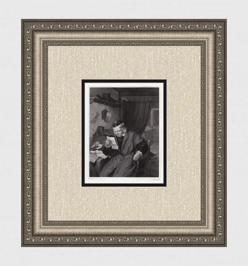 Adriaen van Ostade An Advocate in his Study (A Lawyer in his Study) engraving signed: Adriaen van Ostade. (Adriaen Jansz Hendricx) (Dutch, baptized 1610 - 1685). An Advocate in his Study (A Lawyer in his Study). Antique steel engraving on wove paper after the original oil on canvas by