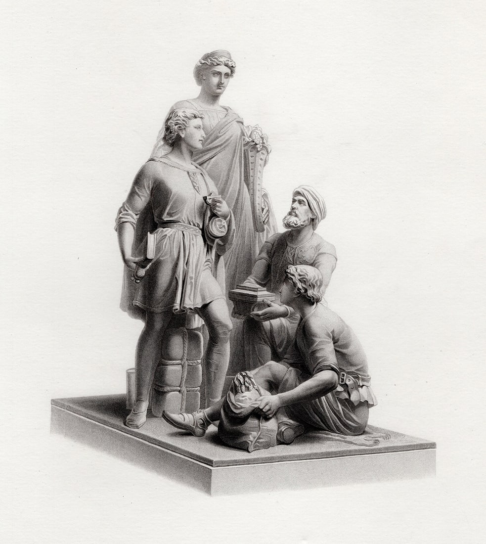 1800s Thomas THORNYCROFT Antique Engraving Economic Change FRAMED (1 of 2)