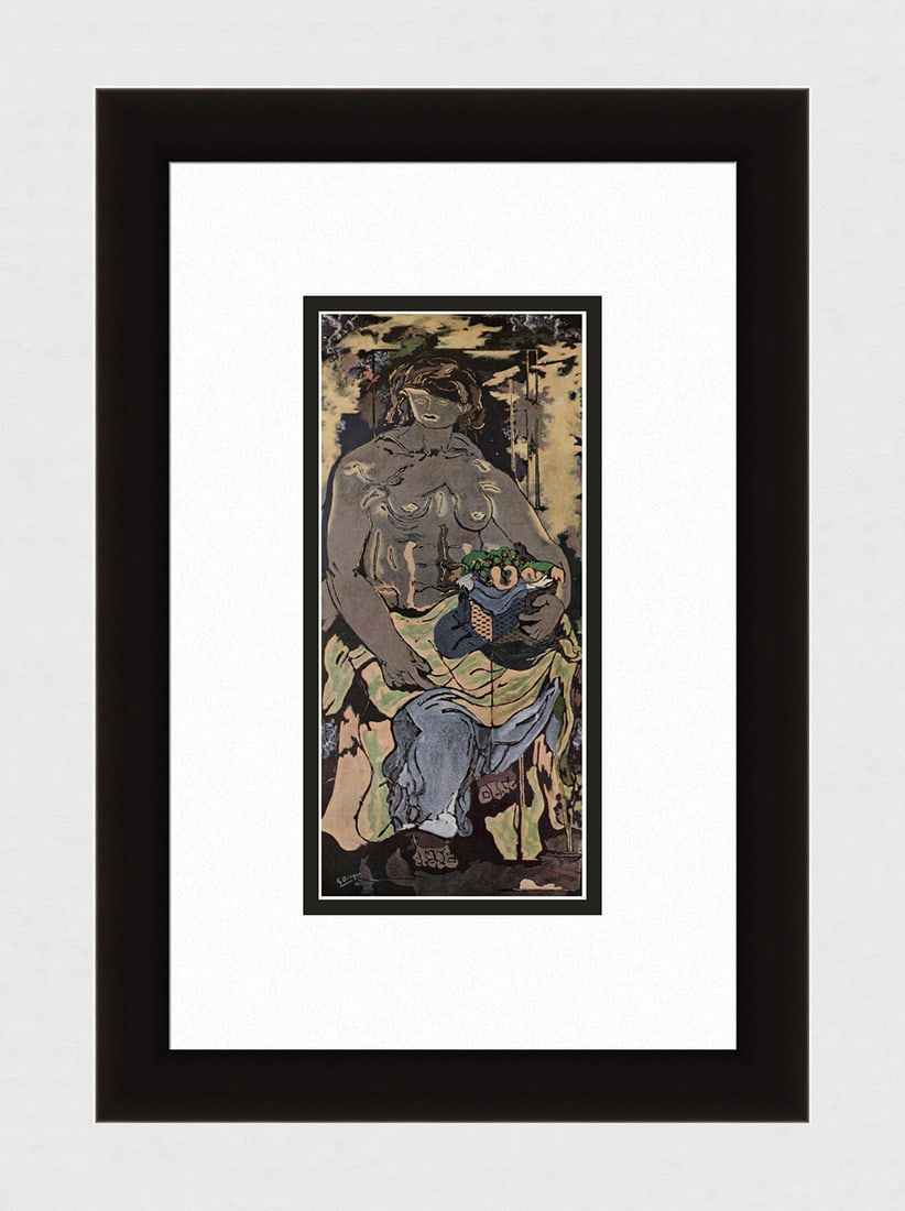 Georges Braque 1956 Vintage Color Print CANEPHORE Gallery Framed Signed: Georges Braque (French, 1882-1963). Canephore. Vintage offset lithograph after the original painting. Year: 1956. Signed in the plate, lower left. Printer: Draeger Freres. Image Size 4 3/8 x 9 3/4 inc