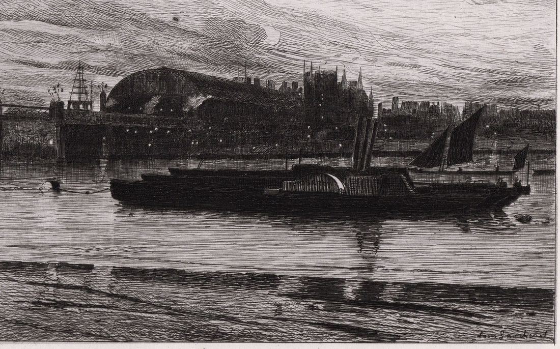 John William Inchbold Charing Cross etching signed - 2