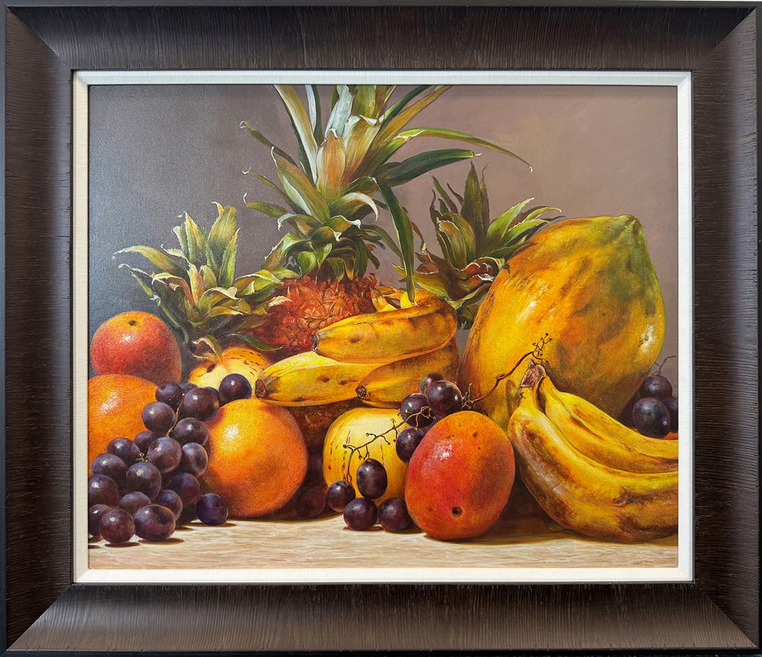 Malthon Original Oil Painting Still Life With Fruit 24 x 20 inches: Malthon. Still Life with Fruit II. Original oil painting on canvas. Signed lower right. Canvas Size 24 x 20 inches. This piece has been professionally framed using all new materials. This artwork is a