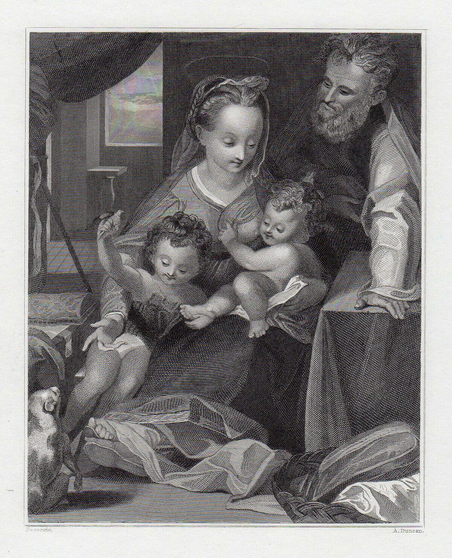 Federico Barocci Holy Family (Madonna of the Cat) (Madonna del Gatto) 1834 Engraving Signed (1 of 2)