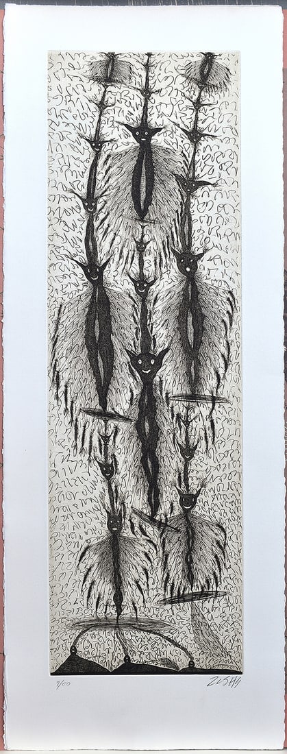 Zush Evru 2002 Etching Persontages II Bats Signed Numbered (1 of 3)