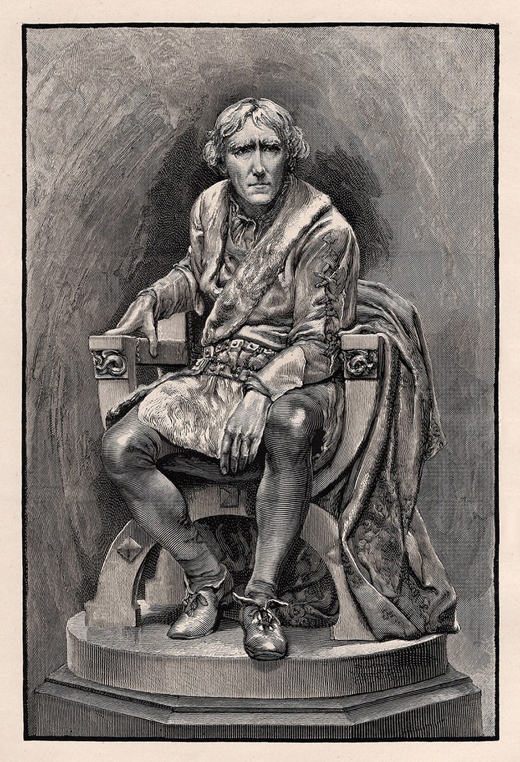 1800s Antique Print "Henry Irving as Hamlet" FRAMED: Edward Onslow Ford (English, 1852-1901). Henry Irving As Hamlet. Antique heliogravure after the original by a Master Engraver. Year: 1883. Image Size 4 3/4 x 8 3/4 inches. Approximately 14 x 18 inches
