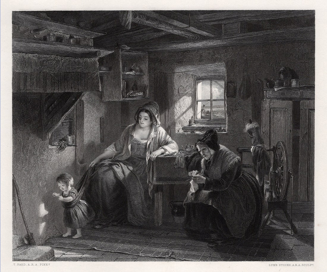 1800s THOMAS FAED Antique Engraving The Peasant's Cottage Framed SIGNED (1 of 3)