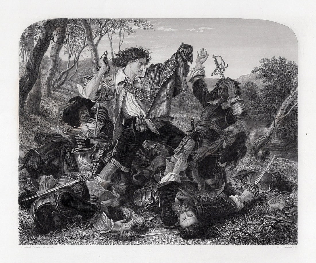 1800s Joseph Noel Paton Engraving The Outlander Framed Signed (1 of 3)