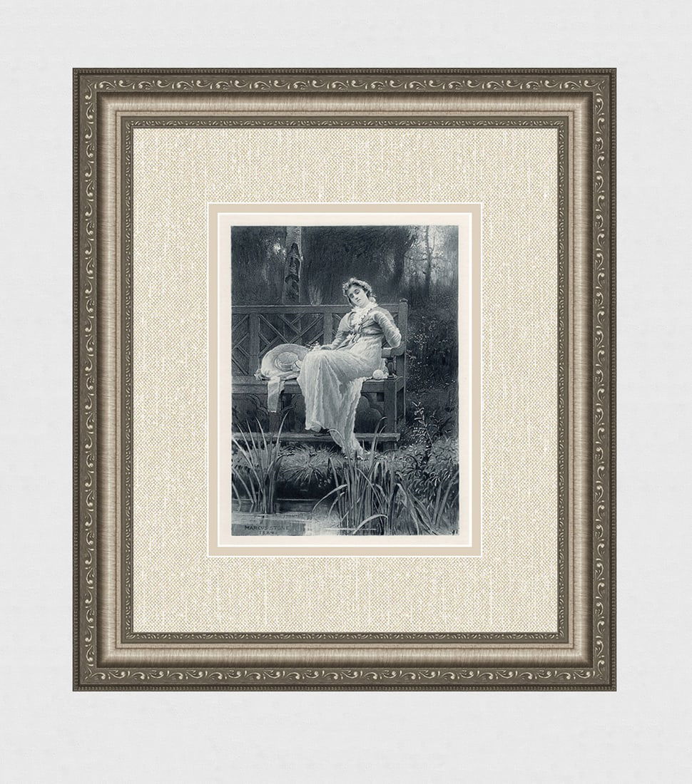 MARCUS STONE 1800s Antique Print "The Daydreamer" SIGNED FRAMED (1 of 3)