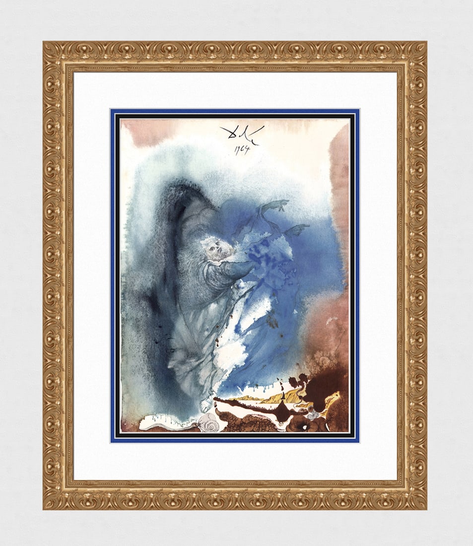 Dali Sea and Land 1967 Biblia Sacra Original Lithograph Framed: Salvador Dali. "Producant aquae reptile animae viventis. Producat terra animam viventem (Life was created in the seas and on the land)" Mixed technique lithograph in colors on handmade paper from the