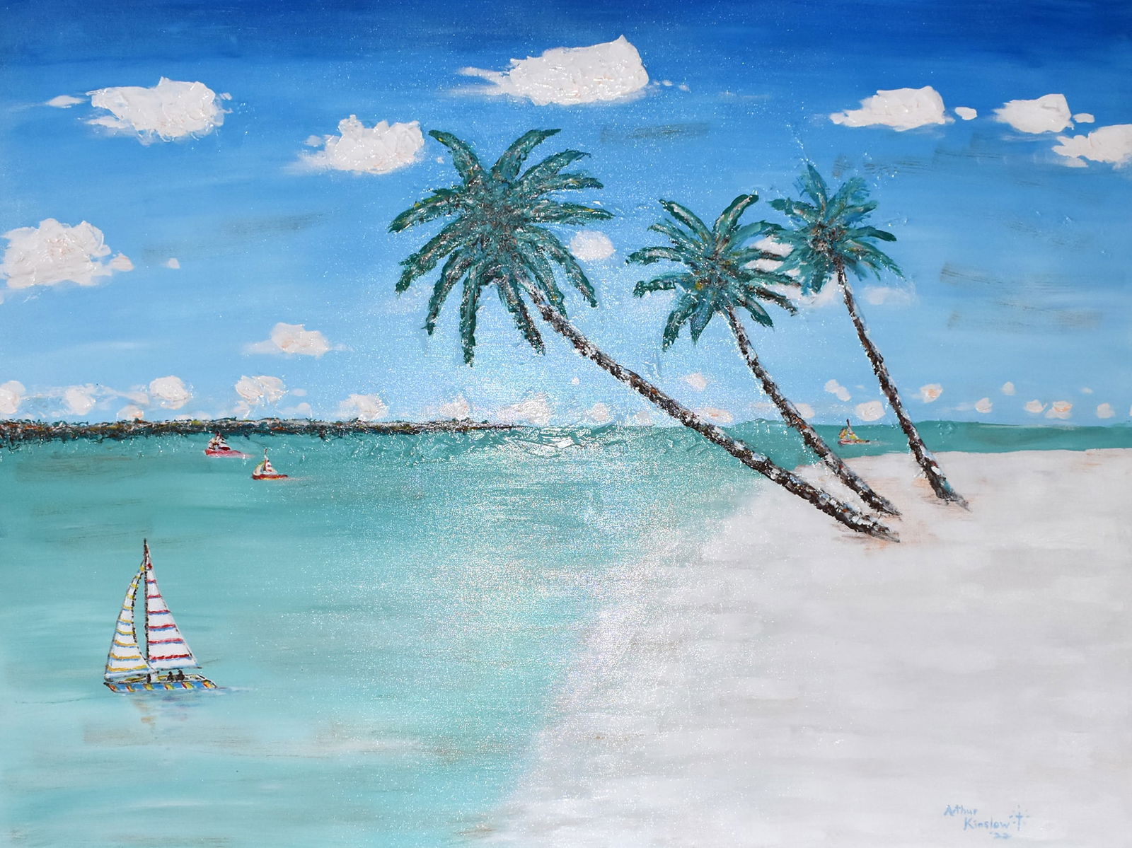 Arthur Kinslow Original Painting Tropical II 36 x 48 inches: Arthur Kinslow ( American, 1955 - ) Tropical II. Original Acrylic on Canvas.Signed by the artist lower right. Canvas Size 36 x 48 inches. Arthur Kinslow has been involved in art his entire life and be