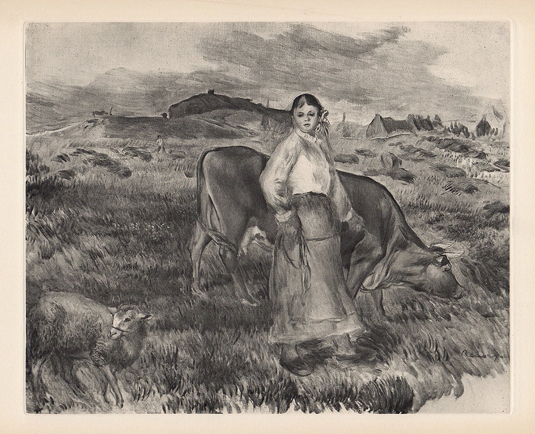 Gallery Framed 1919 RENOIR Limited Engraving "Shepherdess Cow & Ewe" SIGNED (1 of 2)